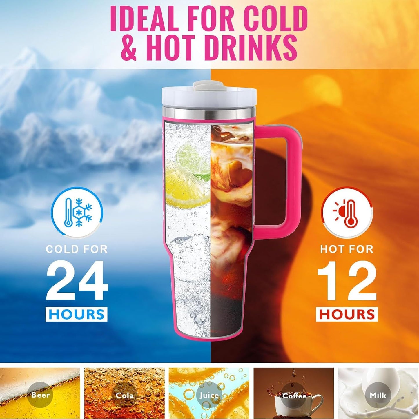40oz Insulated Tumbler with Handle & Straw – Perfect Gift for Travel, Gym & Office. - BrightBay Store