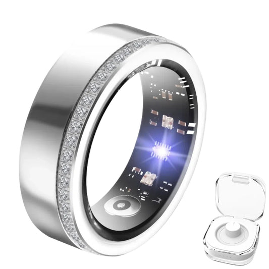 2025 Luxury Smart Ring for Women – Diamond design, heart-rate & sleep tracking, IP68 waterproof, long battery life, and compatible with iOS/Android.